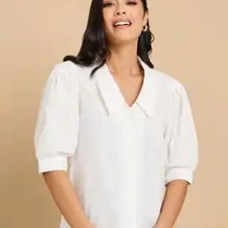 Women Solid Cotton Puff Sleeve Regular Shirt-image-1