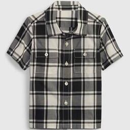Checked Poplin Shirt with Short-Sleeves-image-116