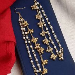 Women Gold-Plated Pearl-Beaded Drop Earrings-19