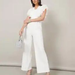 Women Ruffle Sleeves Pleated Wide Leg Jumpsuit-image-62