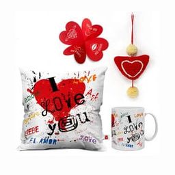 Typographic Print Square Cushion with Mug & Heart Hanging-44