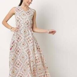 Printed V-Neck A-Line Dress-6
