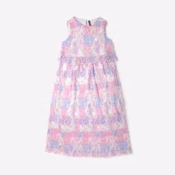 Printed A-Line Dress with Overlay-image-50