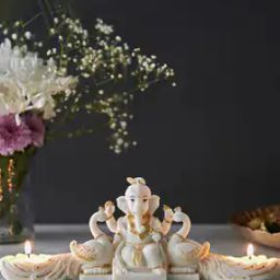 Ganesha Figurine with Peacock T-Light Holders-image-25