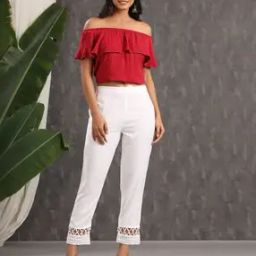 Women Straight Pants with Lace-Inserts-picture-3
