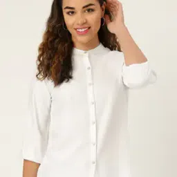 Mandarin-Collar Three-Fourth Sleeve Shirt-image-49