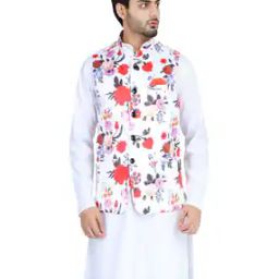 Floral Print Nehru Jacket with Welt Pockets-28