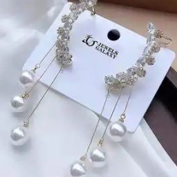 Gold-Plated American Diamond-Studded Pearl Drop Earrings-image-60