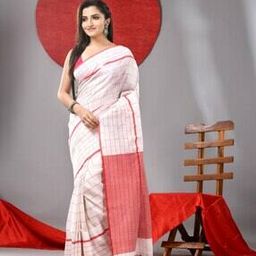 Women Checked Saree with Contrast Pallu-image-32