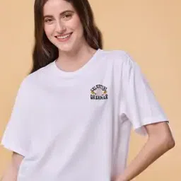 Women Typographic Print Round-Neck T-Shirt with Short Sleeves-picture-20