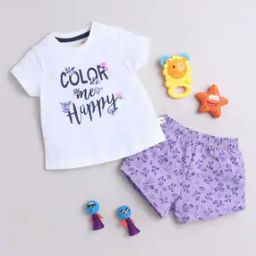 Girls Typographic Print T-Shirt & Shorts Set-image-1