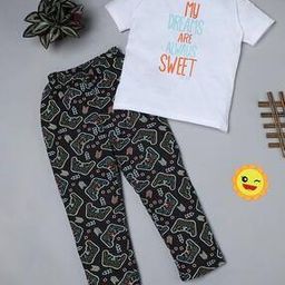Girls Printed Round-Neck T-Shirt & Pyjamas Set-picture-41
