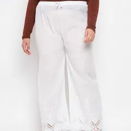 clora creation plus Embroidered Straight Palazzo with Drawstring Waist-picture-42