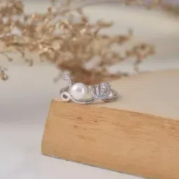 ornate jewels 925 Sterling Silver Freshwater Pearl American Diamond Love Ring-picture-6