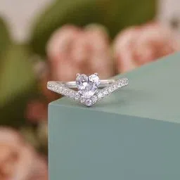 925 Sterling Silver Heart Shape American Diamond Prong Ring-image-8