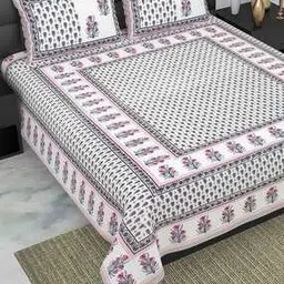 180 TC Floral Print Double King Size Bedsheet with Pillow Covers-image-52