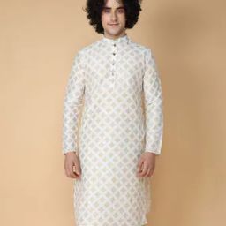 Geometric Woven Long Kurta with Mandarin Collar-35