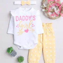 Girls Typographic Print Onesies with Joggers & Hairband-image-3
