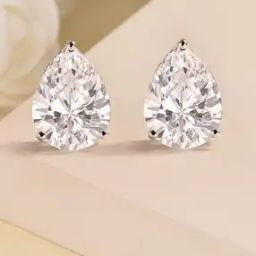 925 Sterling Silver Pear American Diamond Solitaire Stud Earrings-image-3
