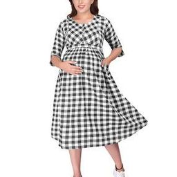 Checked Bracelet-Sleeve Dress-image-60