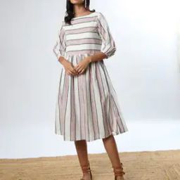 Striped Boat-Neck Fit & Flare Dress-image-14