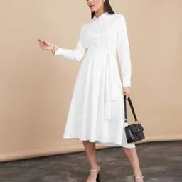 Belt Tie Button Up A-Line Midi Dress-image-53