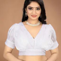 V-Neck Blouse with Puffed Sleeves-picture-16