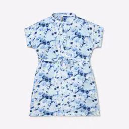 Printed Spread-Collar A-line Dress-image-5