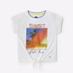 Graphic Print Knot-Front Round-Neck T-shirt-image-8
