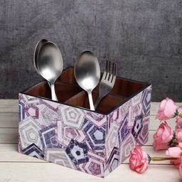 Geometric Print Wooden Cutlery Holder-21