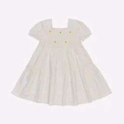 Shirred A-line Dress with Embroidery-51