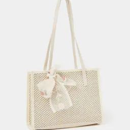 Self-Design Shoulder Bag with Floral Ribbon Scarf-22