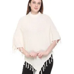 High-Neck Poncho with Tassels-41