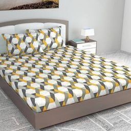 144 TC Geometric Print King-Size Bedsheet with Pillow Covers-image-58