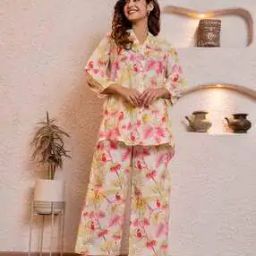 Women Cotton 2-Piece Top & Palazzos Set-image-87