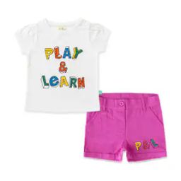 Girls Typographic Print Top & Shorts Set-image-77