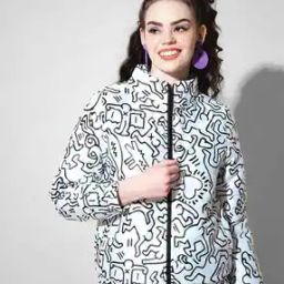 Graphic Print Welt- Pockets Jacket-16