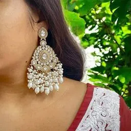 Women Gold and Pearl Earrings-image-7