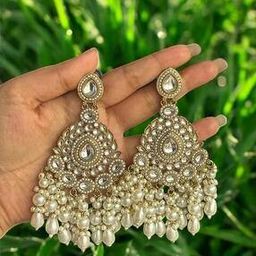 Women Gold and Pearl Earrings-image-4