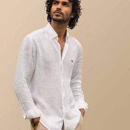 Woven Shirt with Curved Hemline-image-0