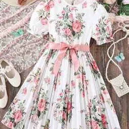 white world Girl Floral Print Fit & Flare Dress-picture-17