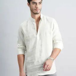 Men Slim Fit Linen Short Kurta-image-33