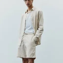 Men Regular Fit Linen-Blend Shorts-image-12