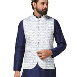 Men Slim Fit Printed Nehru Jacket-image-87