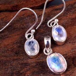 Silver-Plated Stone-Studded Pendant with Earring Set-image-65