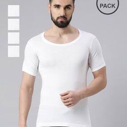 Men Pack of 4 Round-Neck Vests with Short Sleeves-image-20