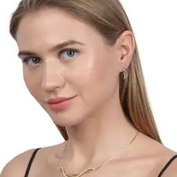 Gold Plated CZ Necklace with Earrings - FJS3233-2