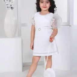 Girls Embellished A-Line Dress with Purse-image-29