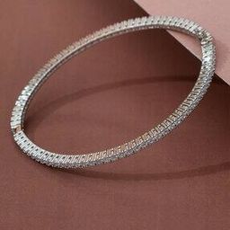 925 Sterling Silver American Diamond Eternity Cuff Bangle-image-50