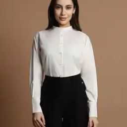 Women Regular Fit Shirt with Band Collar-image-55